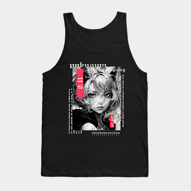 Short haired cat girl in black and white anime style | alternative gothic clothing | grunge | dark | japan Tank Top by UNKNOWN COMPANY